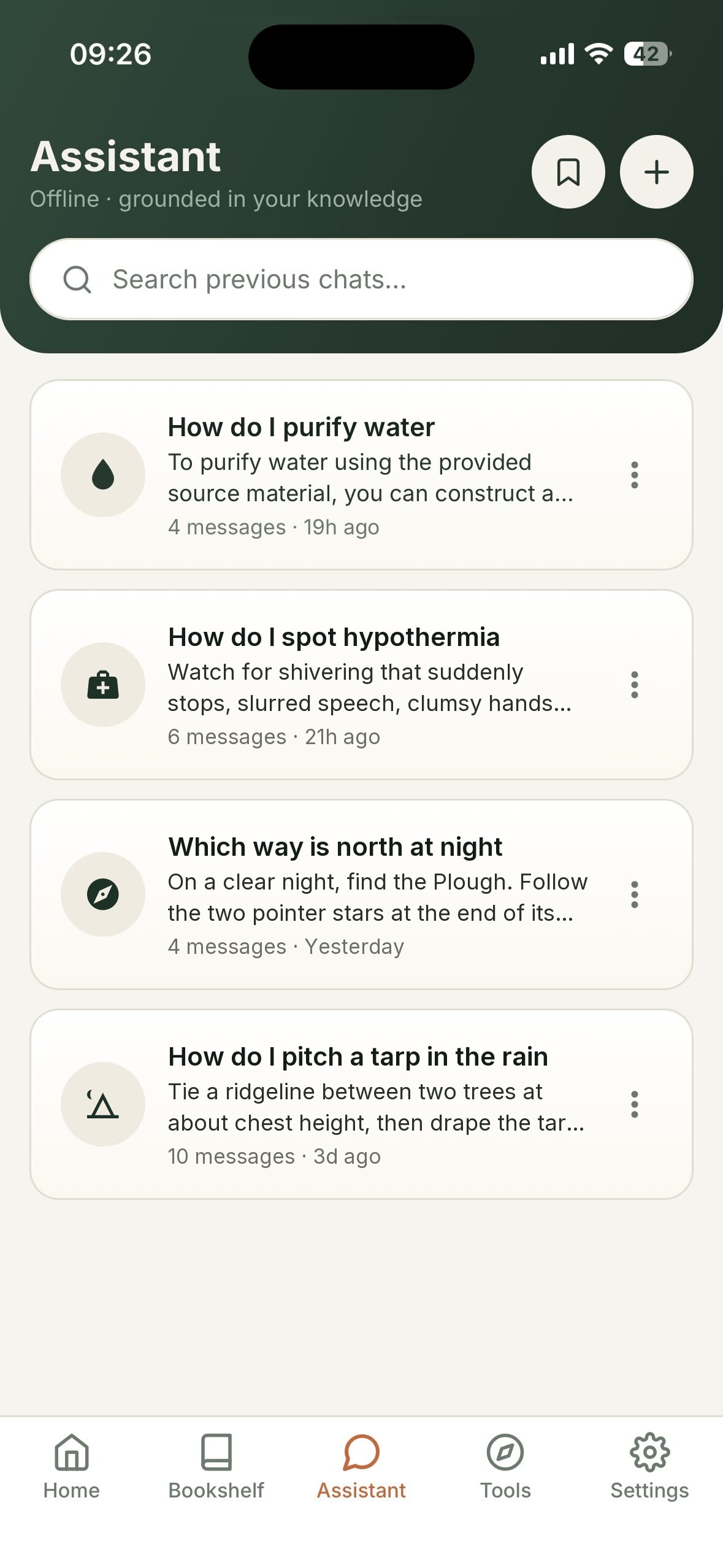 Searchable list of saved chats